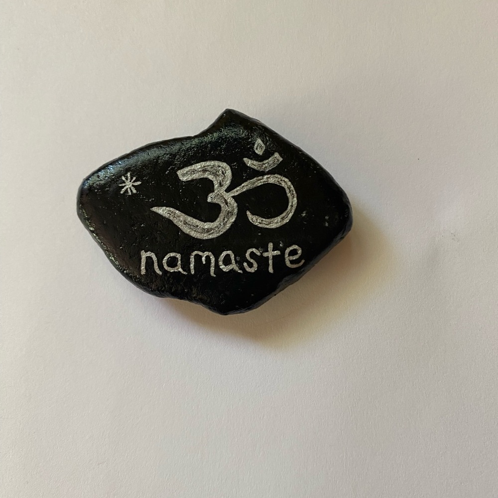 Hand painted black and silver Namaste sandstone tile magnet